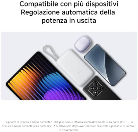 22.5W Power Bank 20000mAh, Cavo Integrato, Grigio