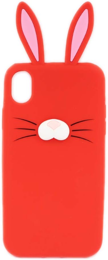 we3Dcell Cute Rabbit Bunny Ears 3D Nose Soft Silicone Case Cover for iPhone XR (RED)
