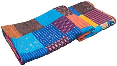 Fable9 Patchwork Bed linen | Multicolored Cotton Patchwork Bedspread with Kantha Stitching | Multipurpose Reversible Quilt Bedcover, Queen Size 100 x 90 Inch