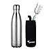 Flask Water Bottles: Sportneer 17oz Insulated Stainless Steel Water Bottle Reusable Double Walled Metal Bottle Cola Shape Thermos Leak-Proof 24 Hours Cold 12 Hours Hot for Travel Hiking, 500ml Silver