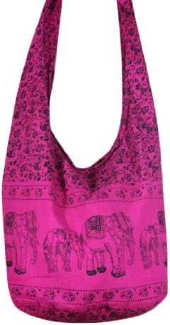 Thai Monk Buddha Cotton Elephant Sling Crossbody Messenger Bag Shlouder Purse Hippie Hobo Color Rose Pink Free Shipping