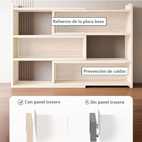 KINKUNCO Librero Organizador de Libros 3 Niveles con cajones librería Extensible en Longitud Estantería, para almacenar Libros en el salón el Estudio o el Dormitorio, Ideal para Organización (Blanco)