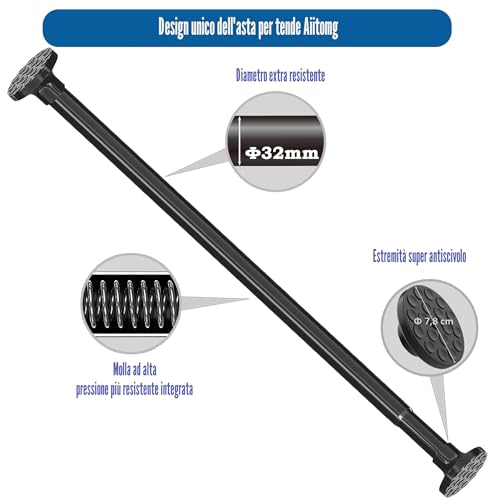 Telescopic Curtain Pole for Pressure Curtain Pole without Drilling Extendable with Spring, Black (85-270 cm Φ32 mm)