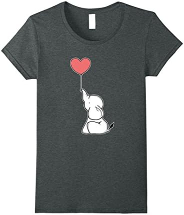 Womens Cute Baby Elephant with Heart Balloon Love T-Shirt Small Dark Heather