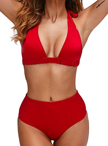 JFan-Costume-da-Bagno-Donna-a-Vita-Alta-in-Due-Pezzi-Stampa-Floreale-Bikini-Halter-Regolabile-Costume-da-Bagno