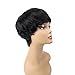 Ty.Hermenlisa 100% Real Virgin Brazilian Remy Human Hair Wigs for Black Women Natural Color Wavy Short Bobs Hairpieces with Elastic Strap, 81g, Jet Black