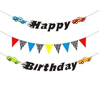 PANTIDE Race Cars Theme Birthday Banner, Checkered Pennant Banner Flags Birthday Party Decoration Supplies for Kids Boys Birthday