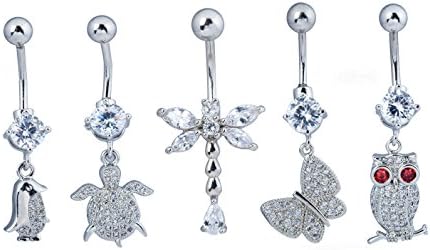 SEXYPOINT 5pcs 5 styles 14G Bling-bling Pendant Belly Button Ring Body Jewelry Piercing