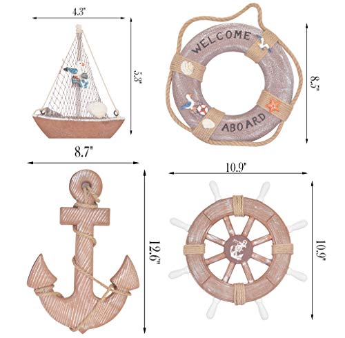 WOODEN NAUTICAL LIGHTHOUSE ANCHOR WALL HANGING ORNAMENT, BEACH WOODEN BOAT SHIP STEERING WHEEL WALL DECOR, NAUTICAL LIFE…