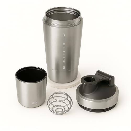 Coqueteleira Aço Inox 600ml com Compartimento Inferior ELLYM NUTRITION Misturador Ideal Shakes (Prata)