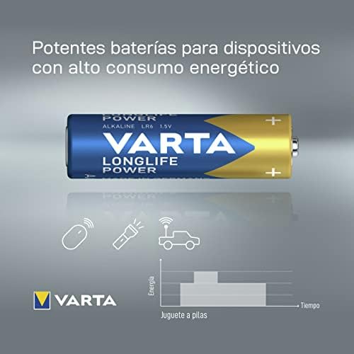 Pila Longlife Power AA LR6 (paquete de 12 unidades), pila alcalina - «Made in Germany» - Adecuado para juguetes, linternas, mandos y otros aparatos que funcionan con pilas
