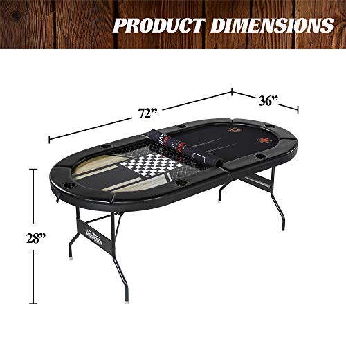 Compact Size and Portability with 6 Players 5 in-1 Multi-Game Poker Table, Blackjack, Poker, Checker, Chess, and Backgammon