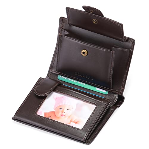 SENDEFN Men's Leather Wallet, RFID Blocking Wallet, Men's Vertical Wallet with 19 Card Slots, 3 Bill Slots, 1 Coin Pocket with Button