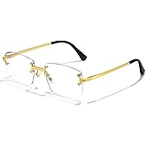 RAVI EYEWEAR Retro Rimless Rectangle Glasses Vintage Square Metal Wire Frame Trendy Hip Hop Frameless Style for Men and Women