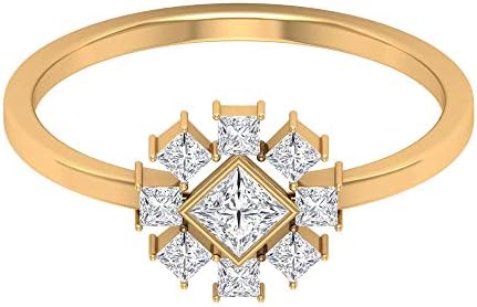 Hi Si 0 6カラットダイヤモンドフラワーリングユニークな婚約指輪プリンセスカットダイヤモンドリングビンテージウェディングリングパーティーウェアステートメントリングアニバーサリーリング 10k イエローゴールド Size 11 Bahramradan Com