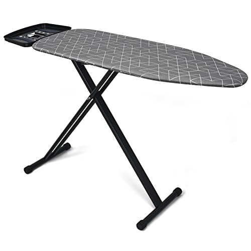Duwee Deluxe Ironing Board with Big Steam Iron Station Holder,Heat Resistant Metallic Cover with Thick Double Layers Padding,Adjustable Height,Foldable Strong Legs (17