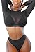 Meyeeka Long Sleeve Plus Size Swimwear Halter 3PCS Rash Guard Swimsuit for Women Black