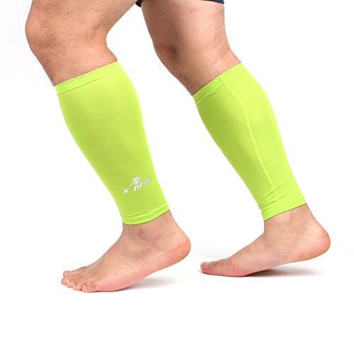 Xprin Calf Compression Sleeve Sports Unisex Leg Ankle Sun Protection One Pair (GREEN, Medium)