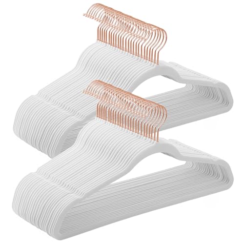 SONGMICS Ganchos de Ropa de Terciopelo 50 PCS, Giratorios de 360° | Para Ropa Fina y Abrigos, Antideslizantes y Ahorradores de Espacio, MCRF026W03