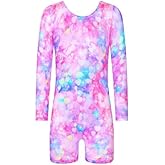 Kirinkylin Girls Gymnastics Leotard Long Sleeve Breathable Stretchy Tumbling Outfits For Kids 1-10 Years