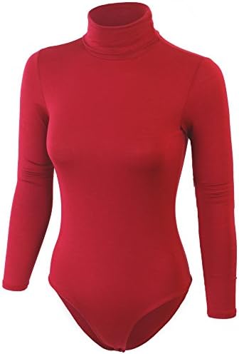 BOHENY Womens Turtleneck Bodysuit with Snap Button Closure-L-RED
