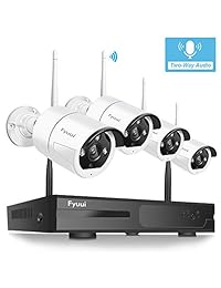 Security Camera System Wireless, Fyuui 1080P 8 Channel Wireless Surveillance NVR 4pcs 2.0 Megapixel (1920×1080P) WiFi IP Bullet Camera Outdoor Indoor, 2-Way Audio,H.265 NVR, Auto Pair