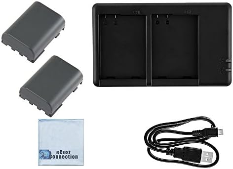 2 NB-2LH Batteries for Canon EOS-350D, EOS-400D, 50, 400, 500, 60, ZR-100, ZR-200, ZR-300, ZR-400, ZR-500 and more cameras + Dual Battery Charger &amp; eCostConnection Microfiber Cloth