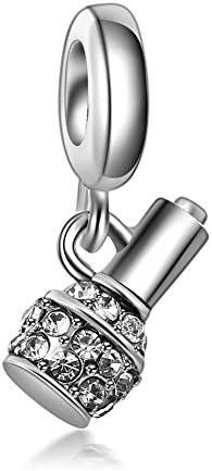 Wybeads White Crystal Nail Polish Bottle Silver Charms European Beads For Pendant Necklace Bracelets Bangle Snake Chain Jewelry