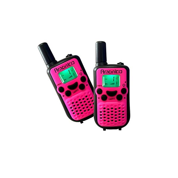 Amanico-Pink-Kids-Walkie-Talkies-Kinds-of-Channel-FRSGMRS-2-Way-Radio-2-miles-up-to-37-Miles-UHF-Handheld-41-In-Length-for-Children-kids-Child-Boys-Girls-Teens-1-Pair-Pink