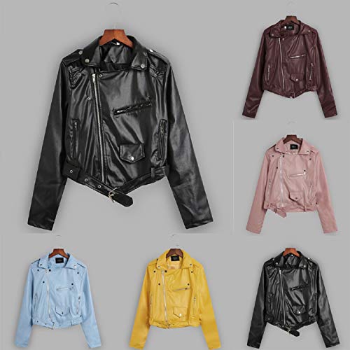 Tsmile Women Oblique Zipper Motorcycle Jacket Plus Size Street Faux Leather Lapel Pocket Belt Gothic Punk Coat Tops - Thumbnail 3