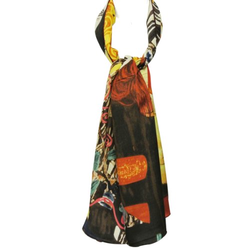 Wrapables Luxurious 100% Charmeuse Silk Long Scarf with Hand Rolled Edges, Gustav Klimt's Judith II