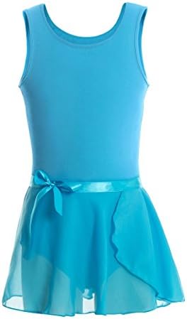 MAGIC TOWN TankTop Leotard Wrap-Round Skirt Girls Sleeveless Dance Gymnastics Unitard Cotton Tutu Dress (2-4,Blue)