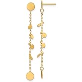 14k Solid Yellow Gold Disc and Bead Dangle Post Earrings 57x6mm Wide Dangle Earring for Women