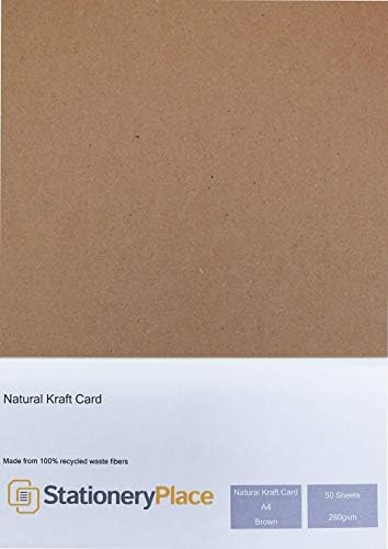 Stationery Place Rich Brown Recycled Natural Kraft Card - A4 280 GSM 50 Sheet Pack