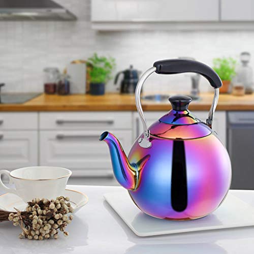 OMGard Whistling Tea Kettle Stainless Steel Rainbow Teapot 2 Liter Teakettle for Stovetop