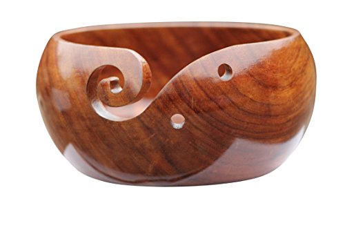 DAHLIA GOODS Wooden Yarn Bowl 6x3 Inch, Knitting and Crochet Rosewood Bowl, Made From Sturdy Wood For Yarn Storing