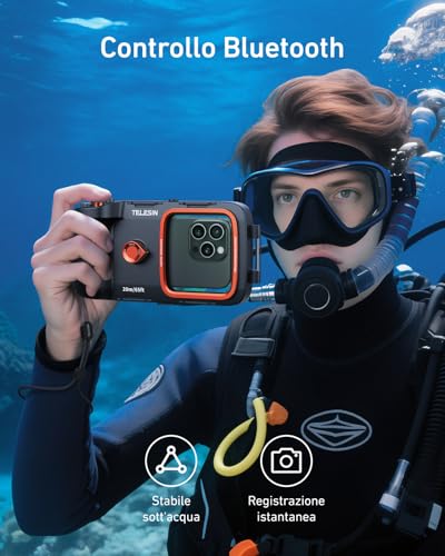 TELESIN Diving Waterproof Underwater Phone Case, Underwater Photography Universal Waterproof Case & Grip for iPhone/Android/Samsung Galaxy and More Mobile Phones (Black)