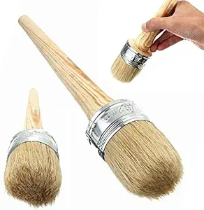 Professional Chalk and Wax Paint Brush,2 Pack Round Paint Brush/DIY Painting and Waxing Tool for Folk Art, Home Décor, Wood Projects, Furniture, Stencils | Reusable, Natural Bristles