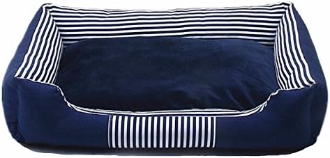 Sisha Luxury Padded Cuddler Pet Bed by Full Body Washable Waterproof Bottom Ultra Soft Snooze Pad for Improved Sleep Canvas Stripes Tear Resistant Dog Bed Deepblue XL