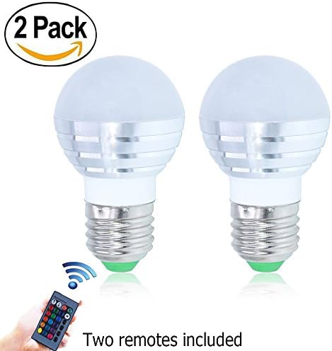 Lerlite E26 / E27 LED Bulbs, 5W RGB Color Changing Mood Ambiance LED Lamp Dimmable with IR Remote Control (Pack of 2)