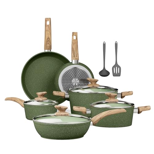 Kitchen Academy 12-teiliges Granit Antihaft-Kochset für Induktion, PFOA/PFOS-frei, inkl. Bratpfannen, Töpfe & Utensilien, für alle Herdarten (Ceran, G