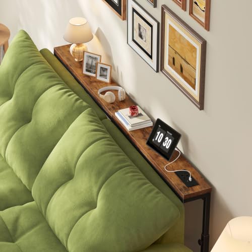 HOOBRO 160 cm Slim Console Table with Charging Station, Height Adjustable | Behind Sofa Table with Power Outlet, Long Hallway Table for Entryway, Living Room, Rustic Brown and Black EBF167KXG01