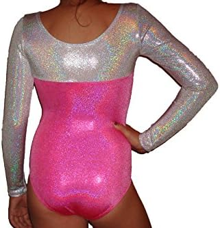 Red Monkey Gear Metallic Pink and Silver Long Sleeve Leotard