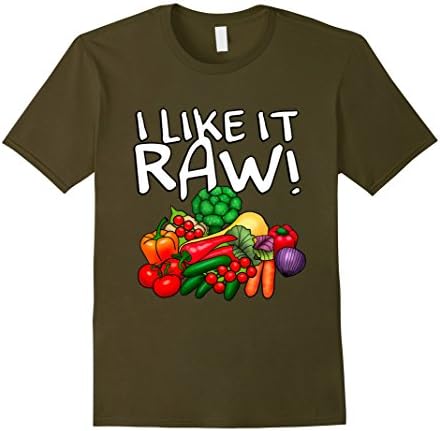 Mens I like it Raw Vegan Veggies shirt Medium Olive