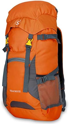 SEACROCZ® 55L Rucksack Hiking Trekking Camping Travel Backpack Outdoor Sport Rucksack Bag for Men and Women with Laptop Compartment 1 Year Warranty STB002 (Orange with Grey)