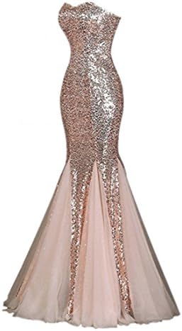 Raniwish Sparkly Evening Prom Ball Gown Sequins Mermaid Long Formal Dress-6-Rose pink