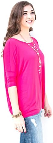 New David Collection TOP 3/4 Sleeve Bamboo Casual Oversized of Shoulder Boat Neck T-Shirt