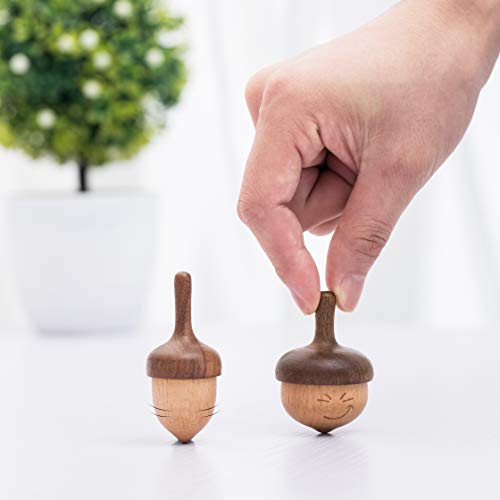 AhfuLife Wooden Spinning Top, Safe Non-Toxic Anti-Anxiety Toys Forever Spinning Top with Facial Expression, Physics Relaxation EDC Toys Handmade Gift for Kids/Boy/Girl /Toddlers/Adults (Pack of 2)