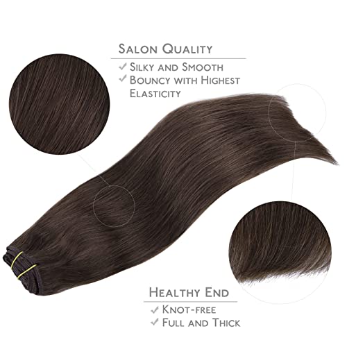 WENNALIFE Clip in Hair Extensions Human Hair 22" 150g Dark Brown Light Brown Clip in Hair Extensions Double Weft 9pcs