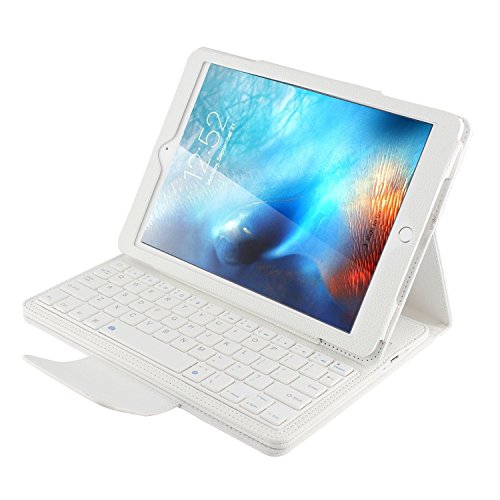iPad Pro 12.9" Keyboard - Peyou [New Detachable Version] Magnetically Detachable Hidden Wireless Bluetooth Keyboard Muti-angle Folio PU Leather Case Smart Cover For iPad Pro 12.9" 2015 Edition, WHITE